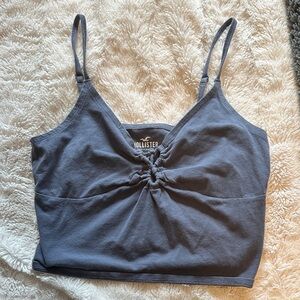 Hollister Dark Gray Twist-Front Spaghetti Strap Crop Top